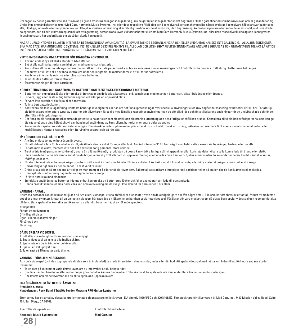 Rock Band Wireless Fender Mustang PRO-Guitar Controller Rock Band 3-Nintendo Wii User Manual | Page 28 / 32