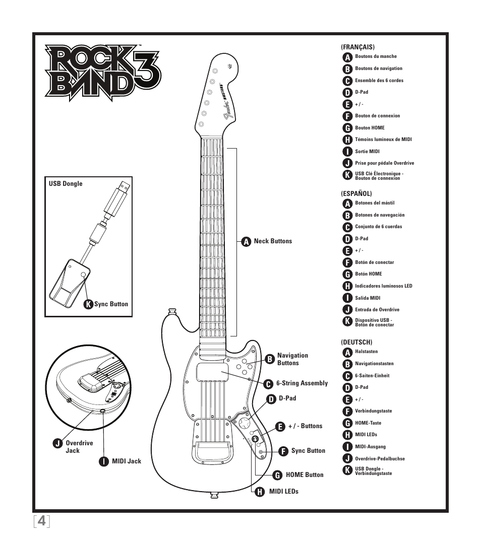 Rock Band Wireless Fender Mustang PRO-Guitar Controller Rock Band 3-Nintendo Wii User Manual | Page 4 / 32