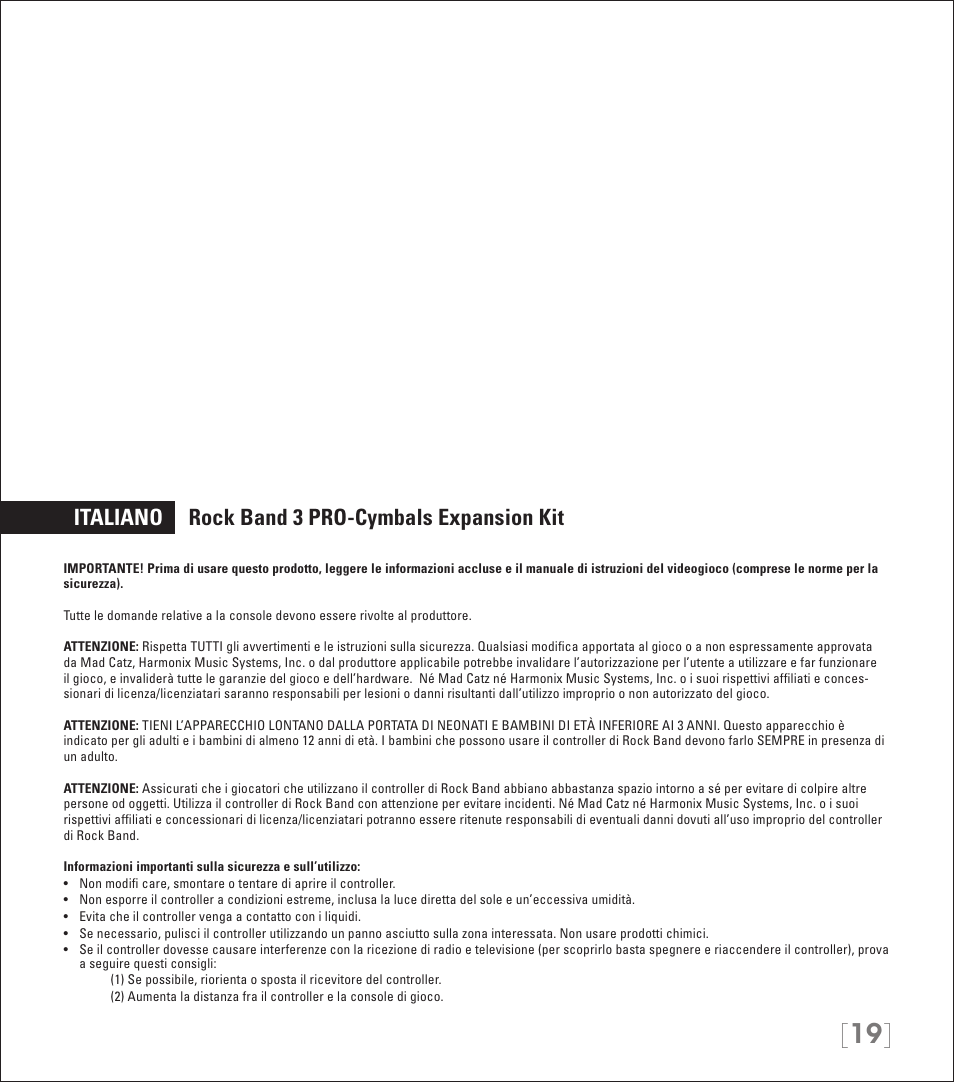 Italiano rock band 3 pro-cymbals expansion kit | Rock Band PRO-Cymbals Expansion Kit Rock Band 3-Nintendo Wii User Manual | Page 19 / 31
