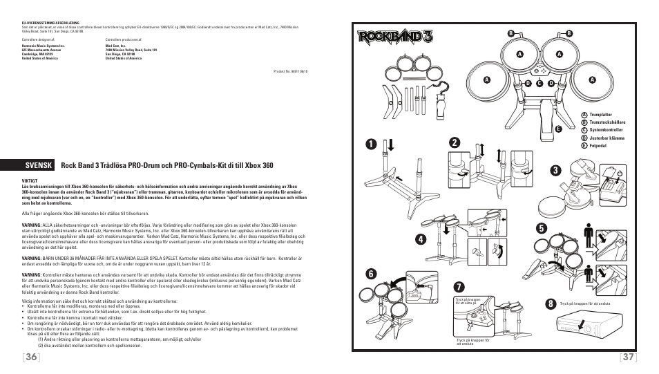 Svensk rock band 3 trådlösa, Pro-drum och pro-cymbals-kit di till xbox 360 | Rock Band Wireless PRO-Drum and PRO-Cymbals Kit Rock Band 3-Xbox 360 User Manual | Page 19 / 24