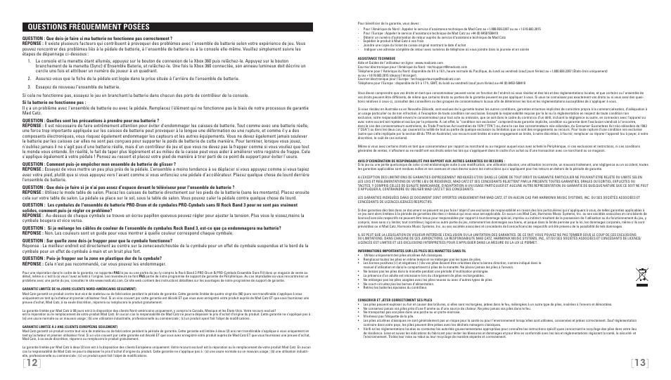 Questions fréquemment posées | Rock Band Wireless PRO-Drum and PRO-Cymbals Kit Rock Band 3-Xbox 360 User Manual | Page 7 / 24