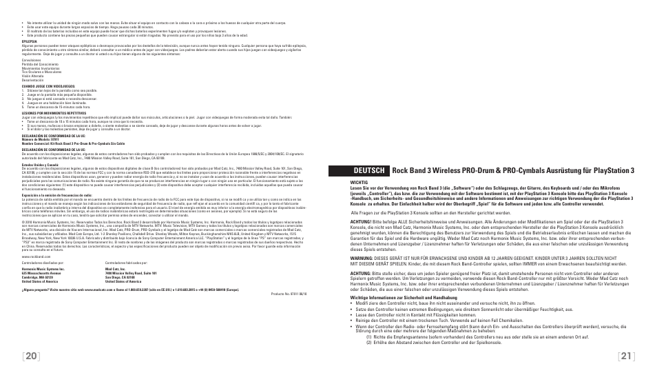 Ausrüstung für playstation | Rock Band Wireless PRO-Drum and PRO-Cymbals Kit Rock Band 3-PlayStation-3 User Manual | Page 11 / 24