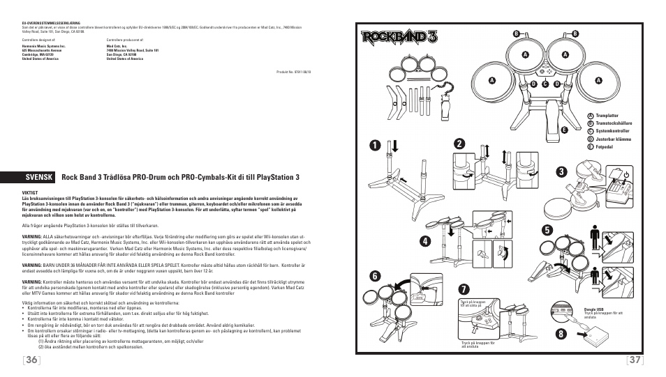 Svensk rock band 3 trådlösa, Pro-drum och pro-cymbals-kit di till playstation | Rock Band Wireless PRO-Drum and PRO-Cymbals Kit Rock Band 3-PlayStation-3 User Manual | Page 19 / 24