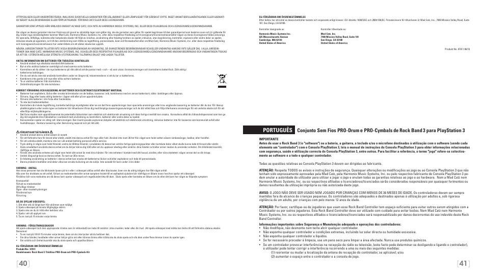 Português | Rock Band Wireless PRO-Drum and PRO-Cymbals Kit Rock Band 3-PlayStation-3 User Manual | Page 21 / 24