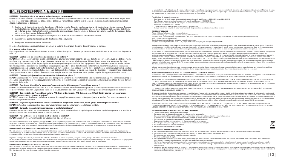 Questions fréquemment posées | Rock Band Wireless PRO-Drum and PRO-Cymbals Kit Rock Band 3-PlayStation-3 User Manual | Page 7 / 24