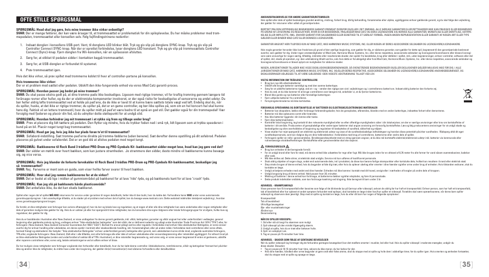 Ofte stille spørgsmål | Rock Band Wireless PRO-Drum and PRO-Cymbals Kit Rock Band 3-Nintendo Wii User Manual | Page 18 / 24