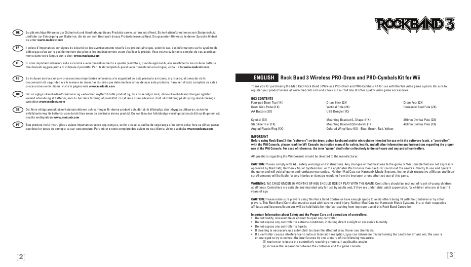 Kit for wii | Rock Band Wireless PRO-Drum and PRO-Cymbals Kit Rock Band 3-Nintendo Wii User Manual | Page 2 / 24