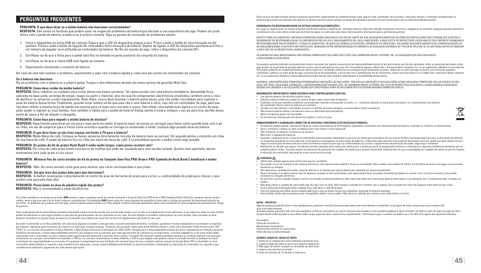 Perguntas frequentes | Rock Band Wireless PRO-Drum and PRO-Cymbals Kit Rock Band 3-Nintendo Wii User Manual | Page 23 / 24