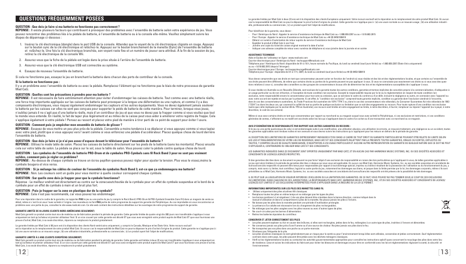 Questions fréquemment posées | Rock Band Wireless PRO-Drum and PRO-Cymbals Kit Rock Band 3-Nintendo Wii User Manual | Page 7 / 24