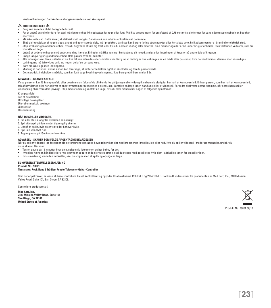 Rock Band Wireless Fender Telecaster Guitar Controller Rock Band 3-Xbox 360 User Manual | Page 23 / 29