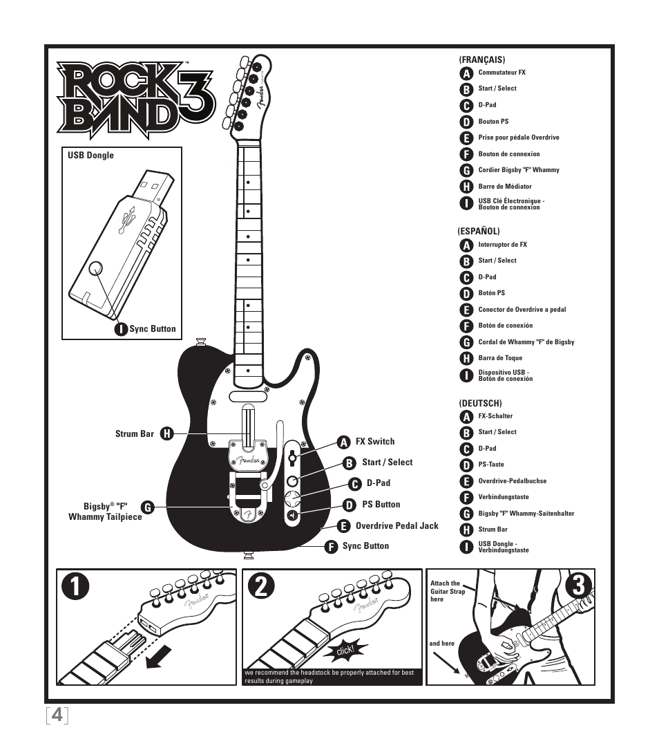 Rock Band Wireless Fender Telecaster Guitar Controller Rock Band 3-PlayStation-3 User Manual | Page 4 / 28