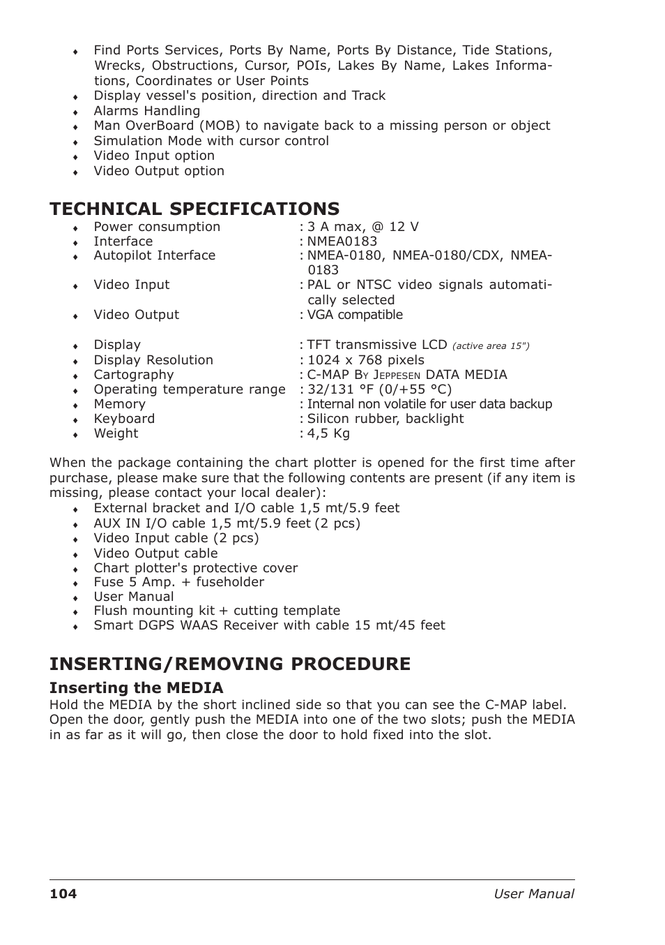 Technical specifications, Inserting/removing procedure, Inserting the media | Seiwa Starfish 2nd Edition User Manual | Page 102 / 118