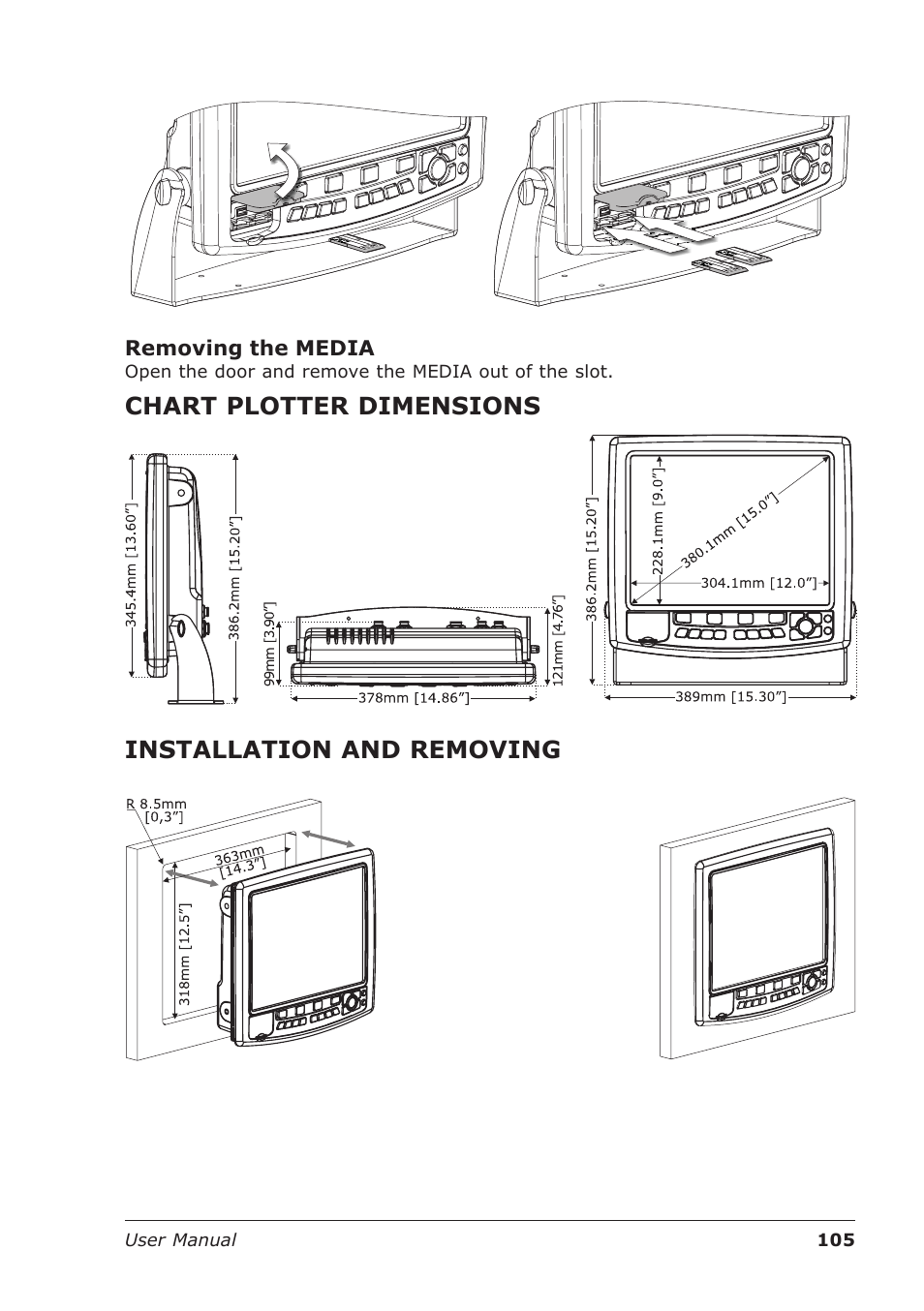 Chart plotter dimensions installation and removing | Seiwa Starfish 2nd Edition User Manual | Page 103 / 118