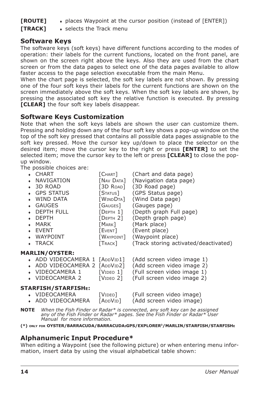 Software keys, Software keys customization, Alphanumeric input procedure | Seiwa Starfish 2nd Edition User Manual | Page 12 / 118
