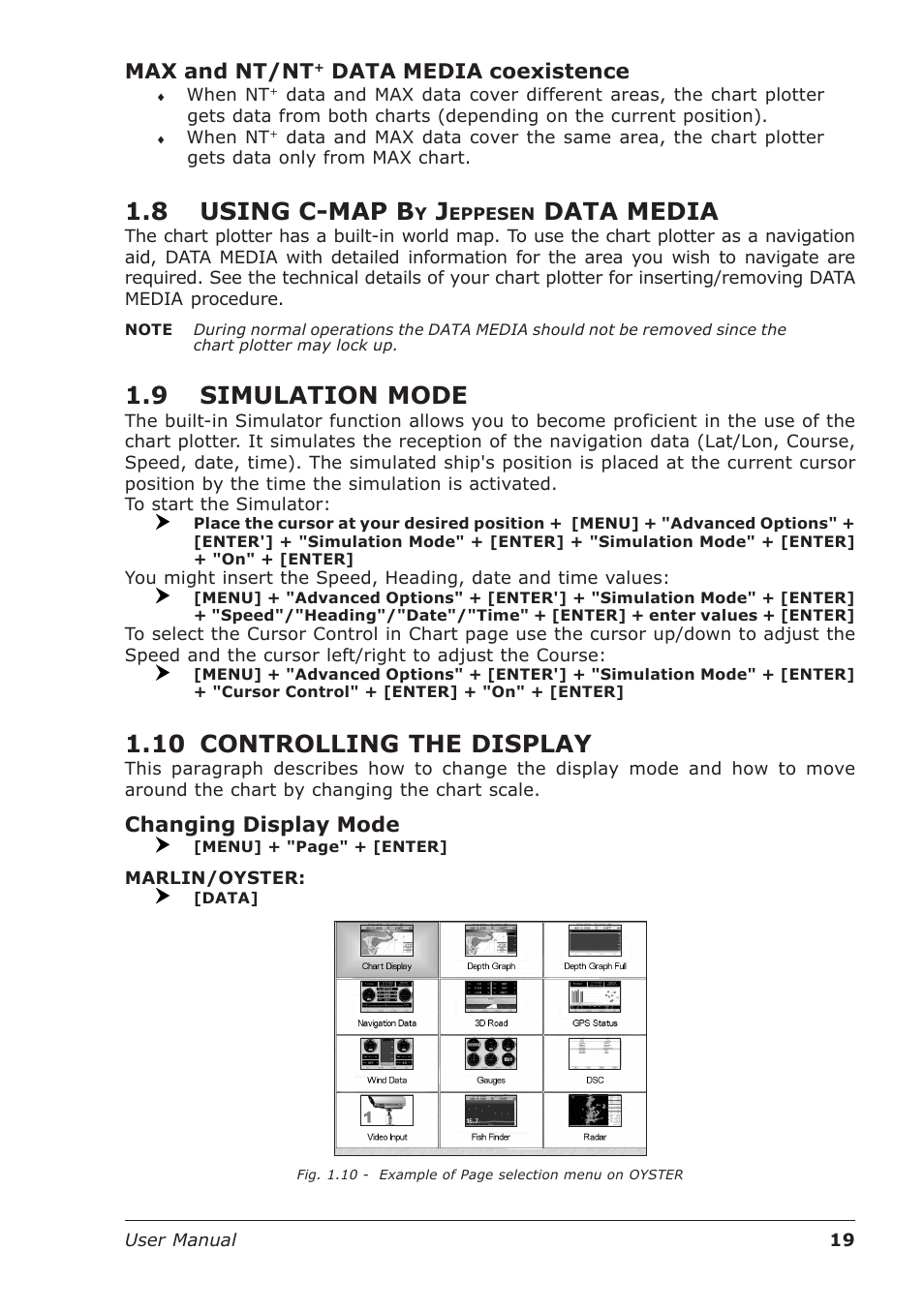 8 using c-map b, Data media, 9 simulation mode | 10 controlling the display, Max and nt/nt, Data media coexistence, Changing display mode | Seiwa Starfish 2nd Edition User Manual | Page 17 / 118