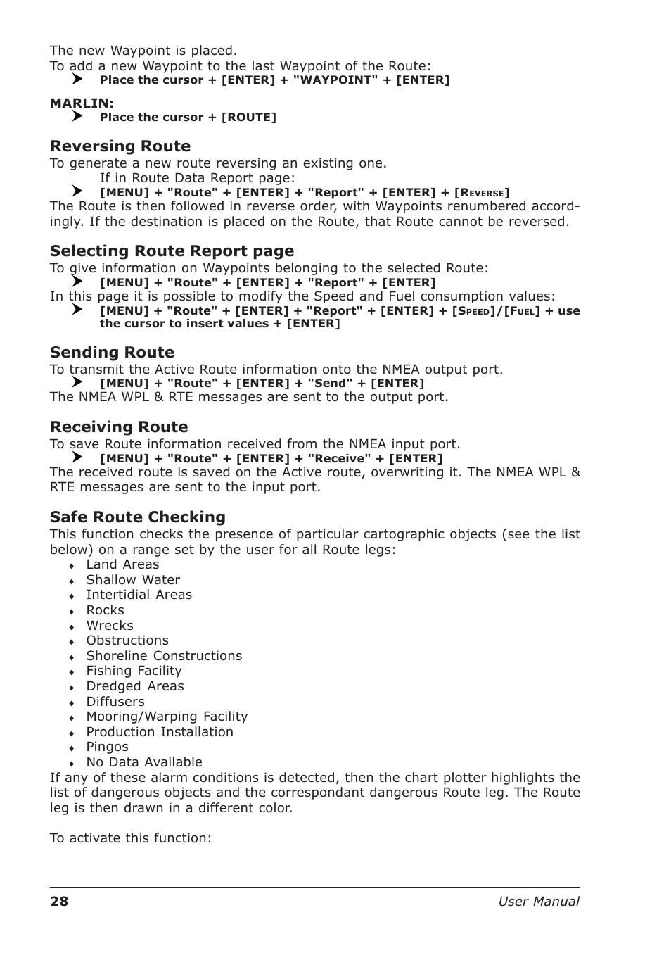 Reversing route, Selecting route report page, Sending route | Receiving route, Safe route checking | Seiwa Starfish 2nd Edition User Manual | Page 26 / 118