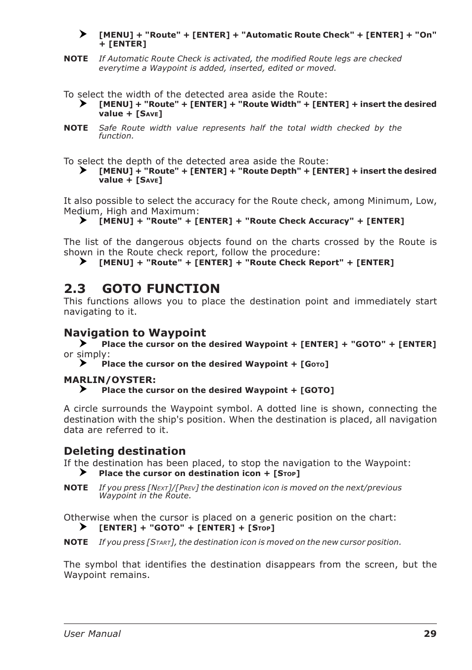 3 goto function, Navigation to waypoint, Deleting destination | Seiwa Starfish 2nd Edition User Manual | Page 27 / 118