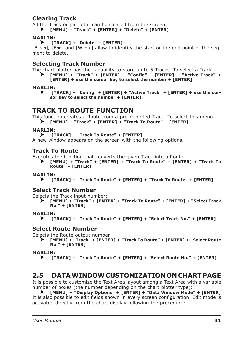Track to route function, 5 data window customization on chart page, Clearing track | Selecting track number, Track to route, Select track number, Select route number | Seiwa Starfish 2nd Edition User Manual | Page 29 / 118