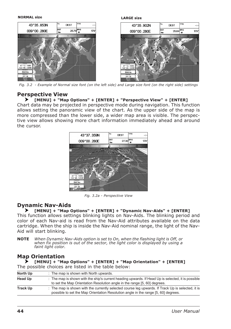 Perspective view, Dynamic nav-aids, Map orientation | Seiwa Starfish 2nd Edition User Manual | Page 42 / 118
