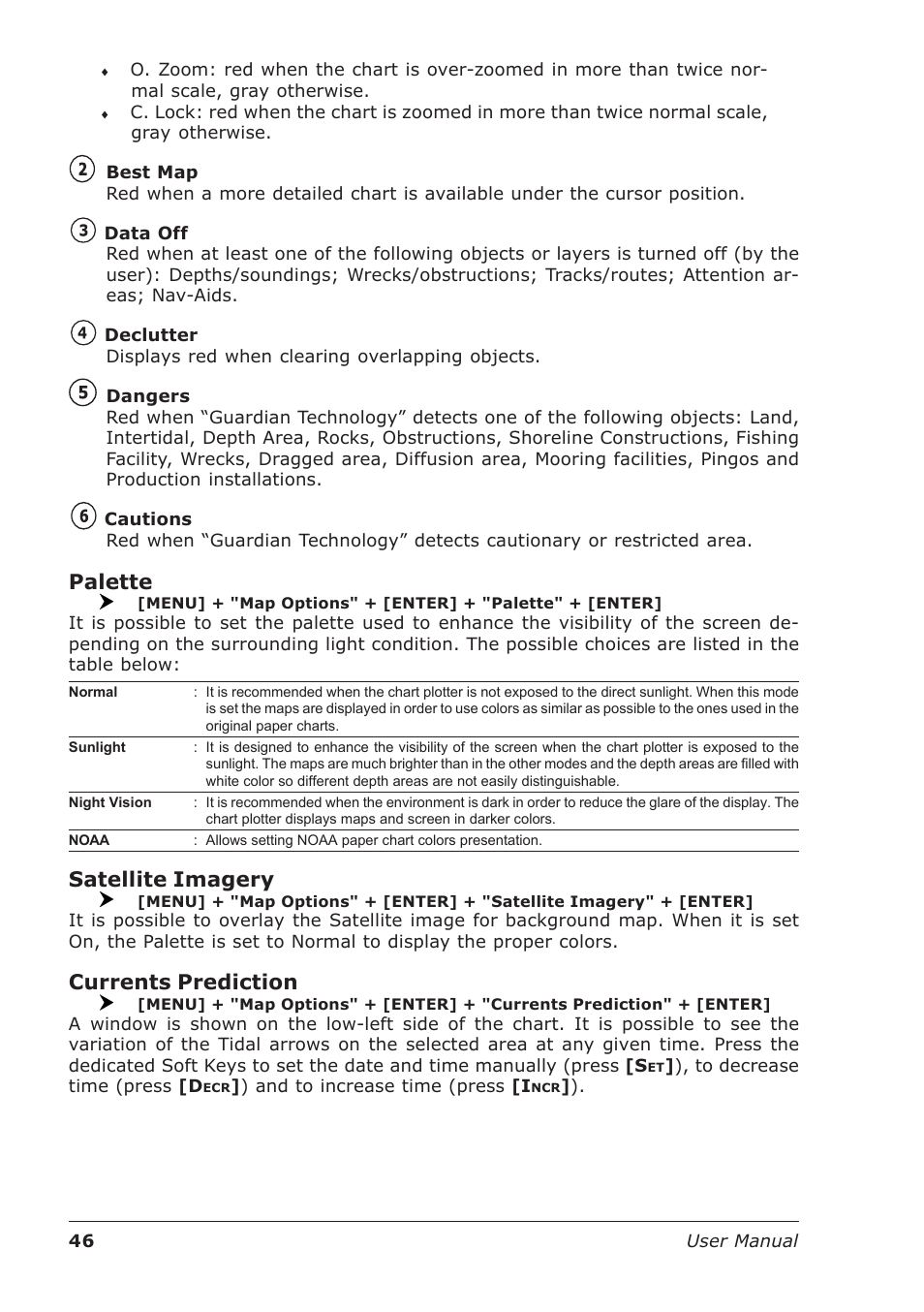 Palette, Satellite imagery, Currents prediction | Seiwa Starfish 2nd Edition User Manual | Page 44 / 118