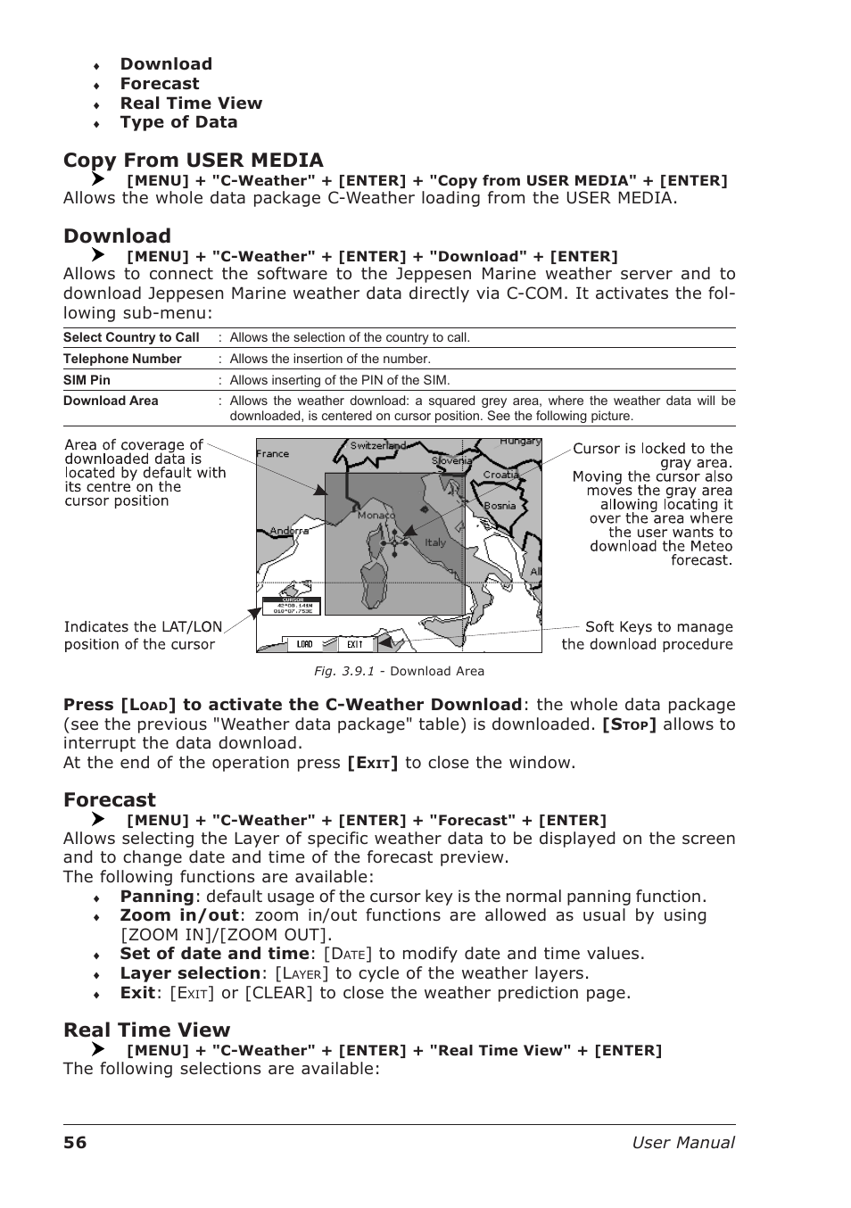 Copy from user media, Download, Forecast | Real time view | Seiwa Starfish 2nd Edition User Manual | Page 54 / 118