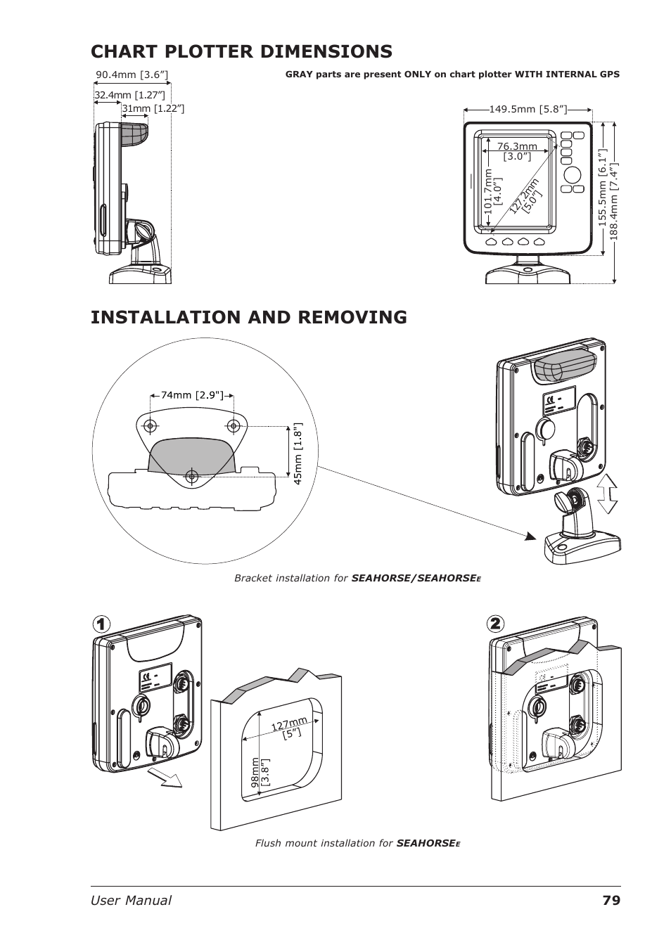 Chart plotter dimensions, Installation and removing, 79 user manual | Seiwa Starfish 2nd Edition User Manual | Page 77 / 118