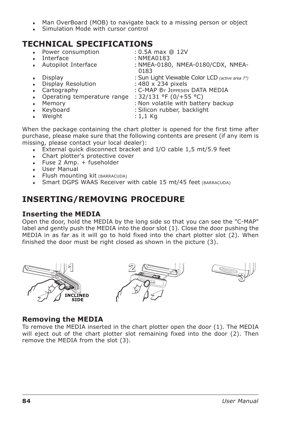 Technical specifications, Inserting/removing procedure, Inserting the media | Removing the media | Seiwa Starfish 2nd Edition User Manual | Page 82 / 118