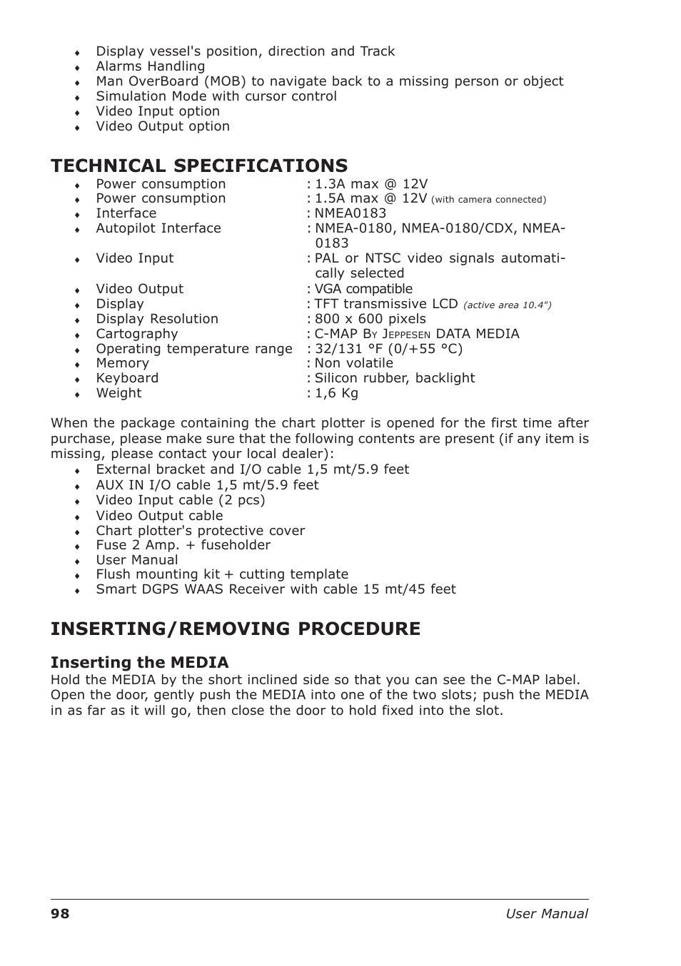 Technical specifications, Inserting/removing procedure, Inserting the media | Seiwa Starfish 2nd Edition User Manual | Page 96 / 118