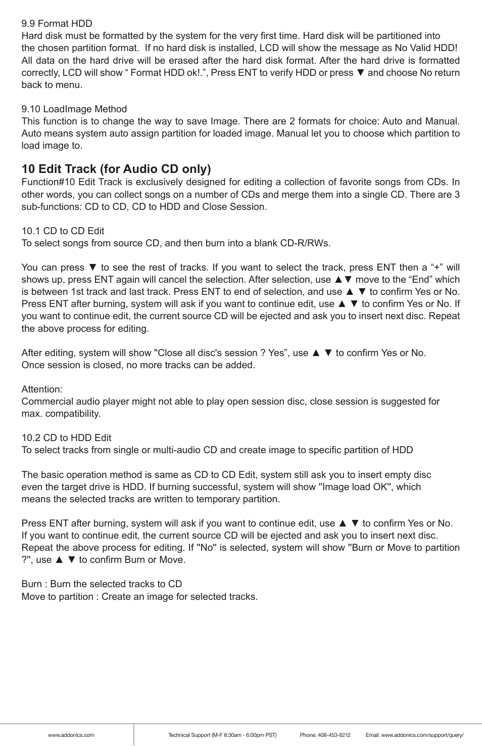 10 edit track (for audio cd only) | Addonics Technologies DUPLICATOR DDU7SAS User Manual | Page 7 / 10