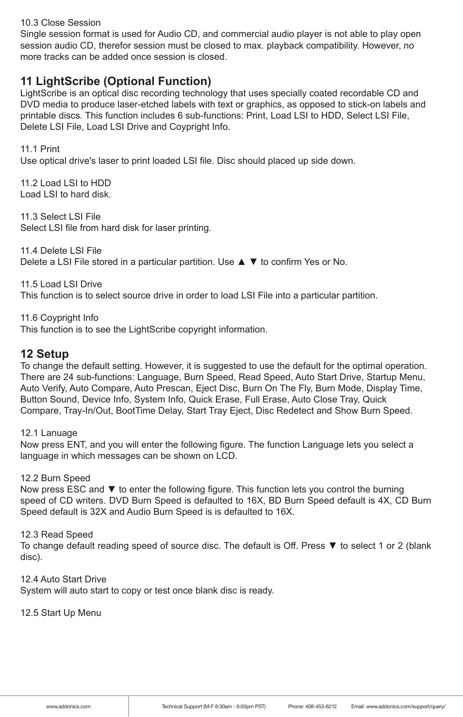 11 lightscribe (optional function), 12 setup | Addonics Technologies DUPLICATOR DDU7SAS User Manual | Page 8 / 10