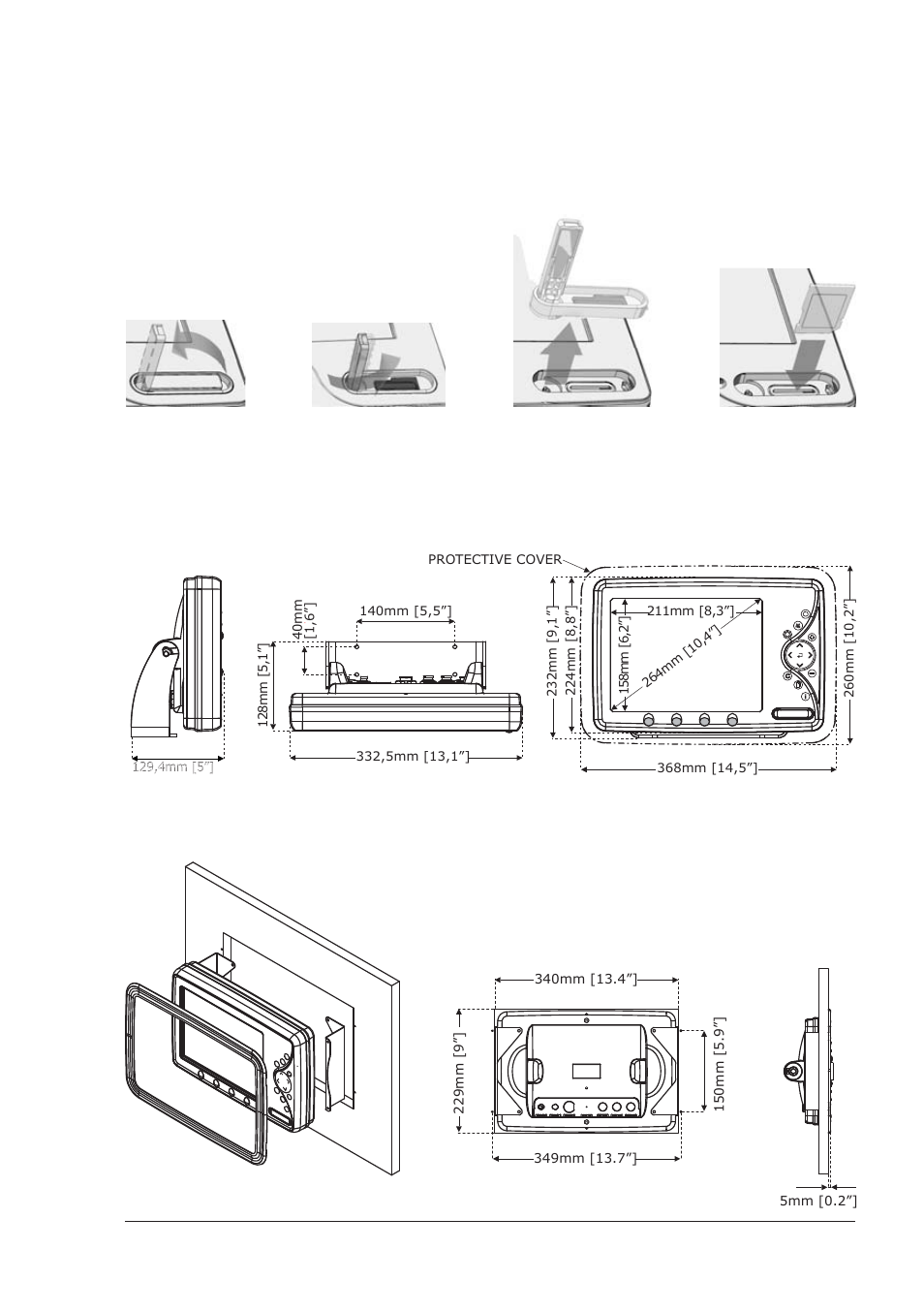 Inserting/removing procedure, Chart plotter dimensions, Installation and removing | Inserting the media, Removing the media, 127 user manual | Seiwa SW701i SW701e User Manual | Page 125 / 153