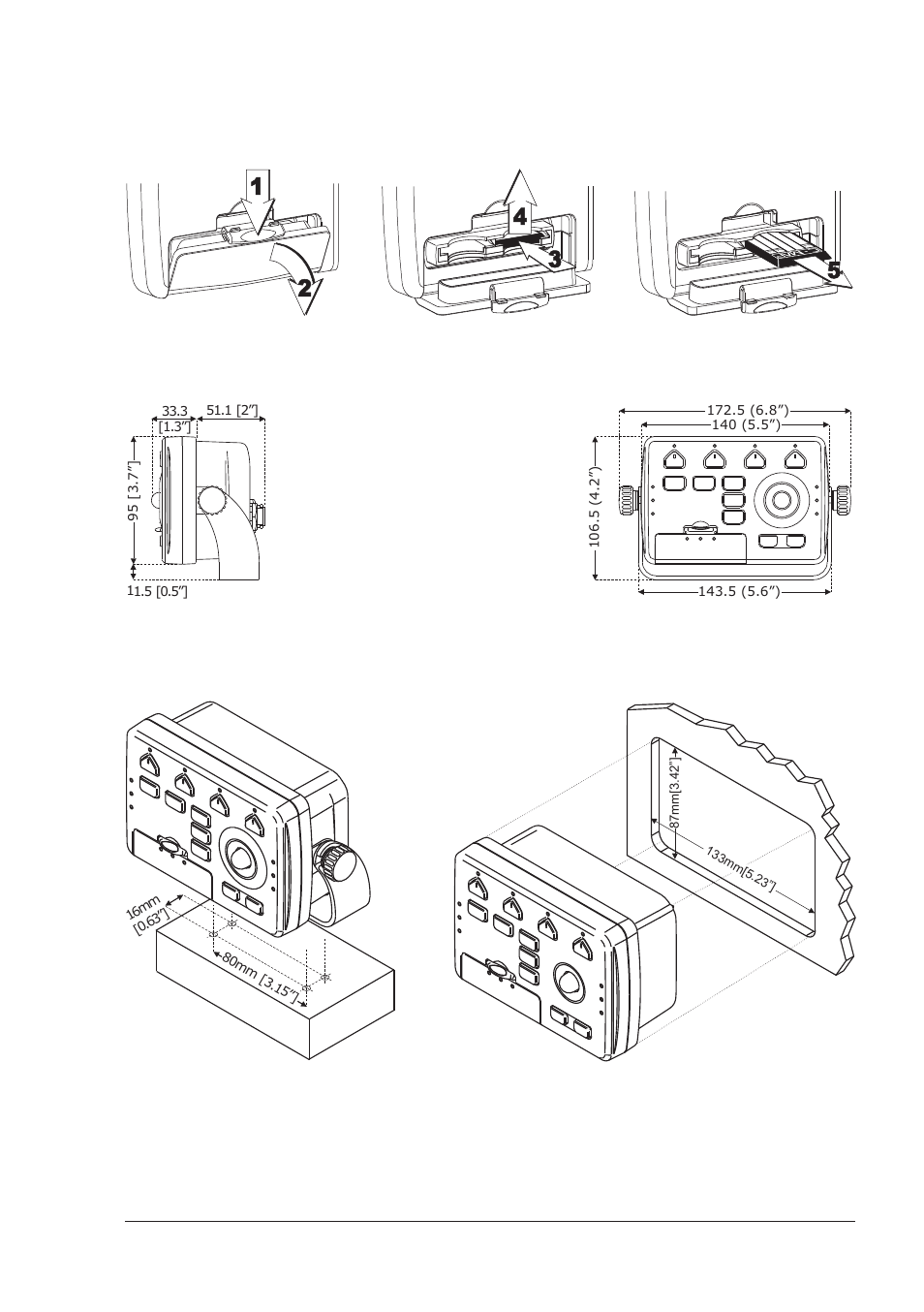 Controller dimensions, Installation and removing, Removing the media | 145 user manual | Seiwa SW701i SW701e User Manual | Page 143 / 153