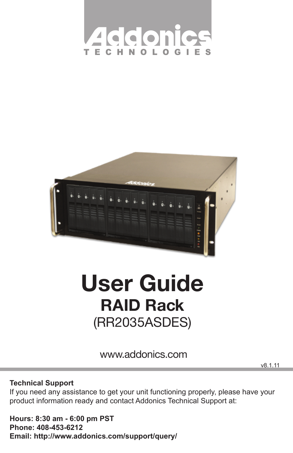 Addonics Technologies RAID RACK RR2035ASDES User Manual | 12 pages