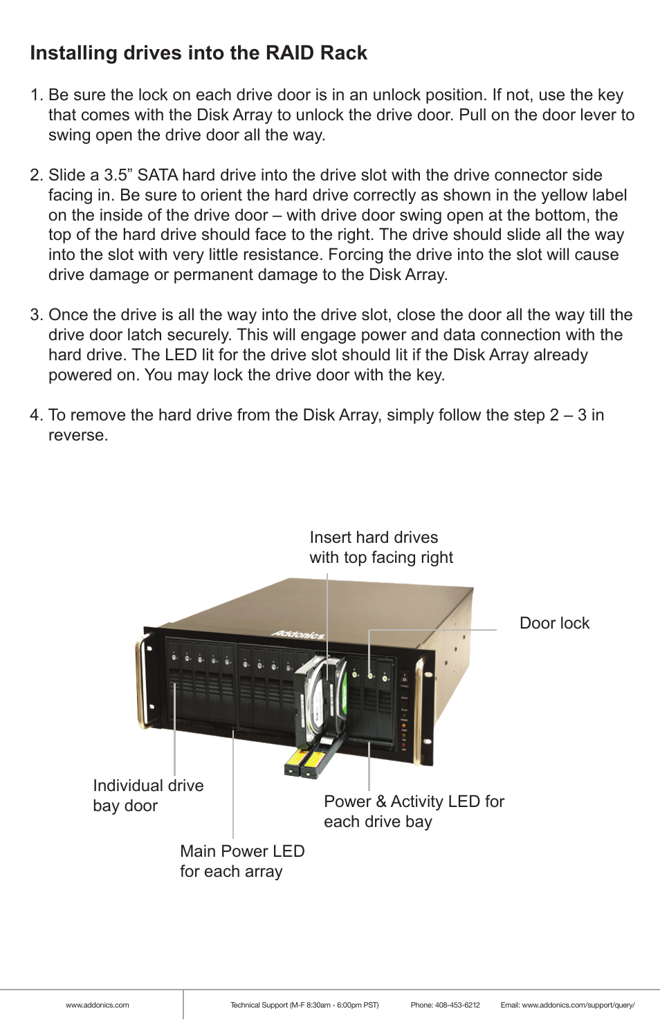 Installing drives into the raid rack | Addonics Technologies RAID RACK RR2035ASDES User Manual | Page 3 / 12