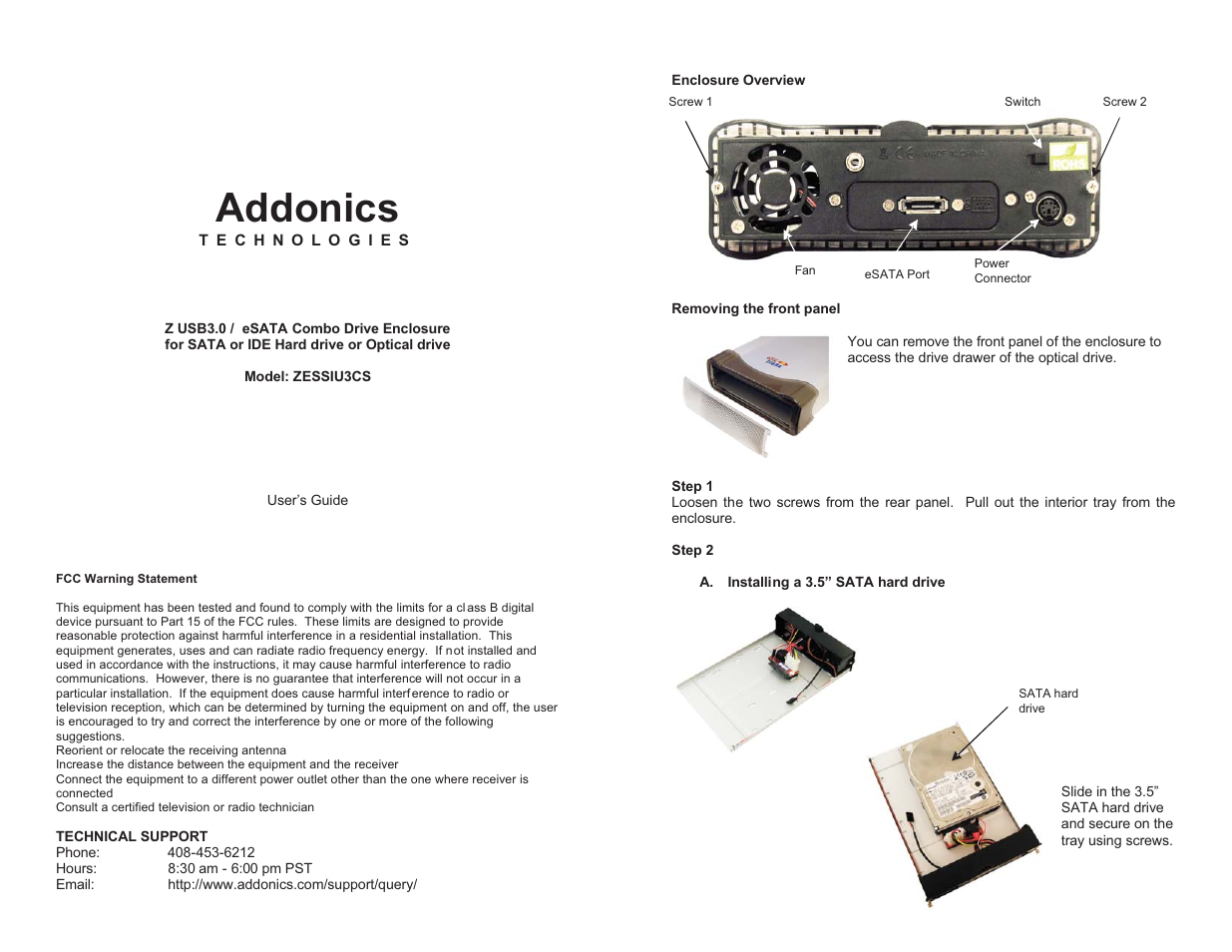 Addonics Technologies ZESSIU3CS User Manual | 2 pages