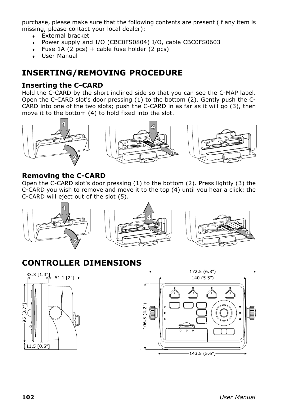 Inserting/removing procedure, Controller dimensions | Seiwa Tigershark Plus User Manual | Page 100 / 109