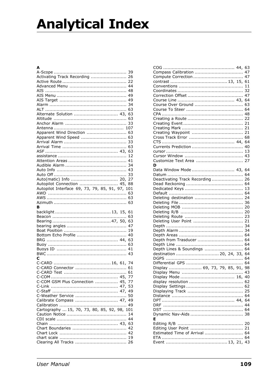 Analytical index, 109 user manual | Seiwa Tigershark Plus User Manual | Page 107 / 109