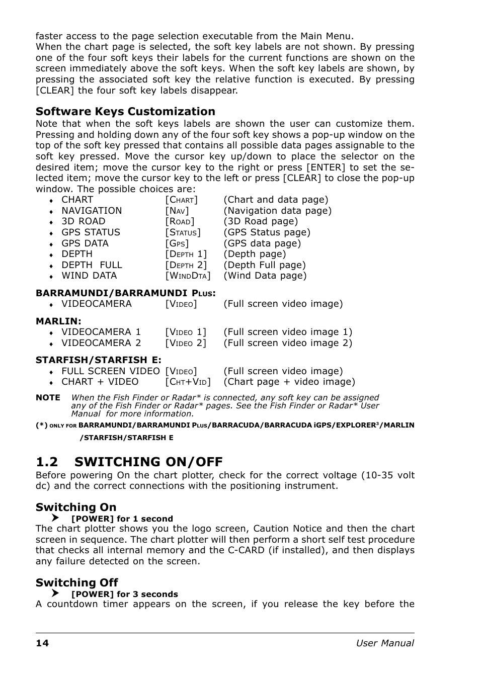 2 switching on/off, Software keys customization, Switching on | Switching off | Seiwa Tigershark Plus User Manual | Page 12 / 109