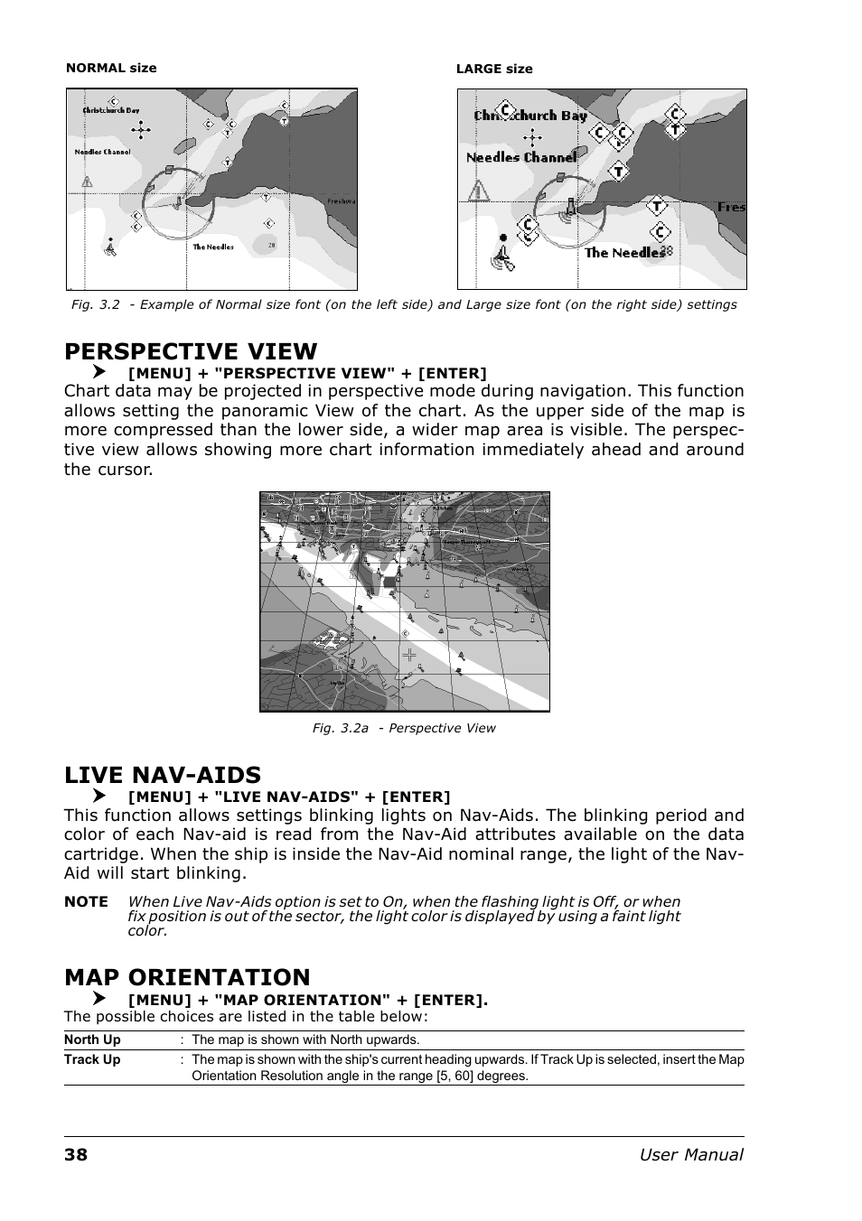 Perspective view, Live nav-aids, Map orientation | Seiwa Tigershark Plus User Manual | Page 36 / 109