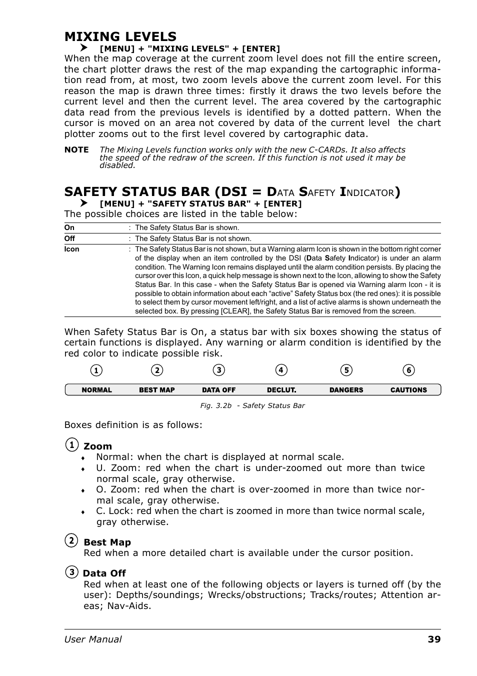 Mixing levels, Safety status bar (dsi = d | Seiwa Tigershark Plus User Manual | Page 37 / 109