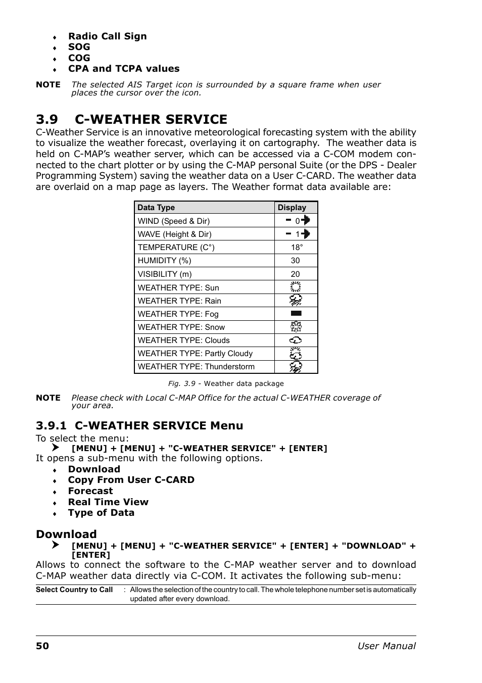 9 c-weather service, 1 c-weather service menu, Download | Seiwa Tigershark Plus User Manual | Page 48 / 109