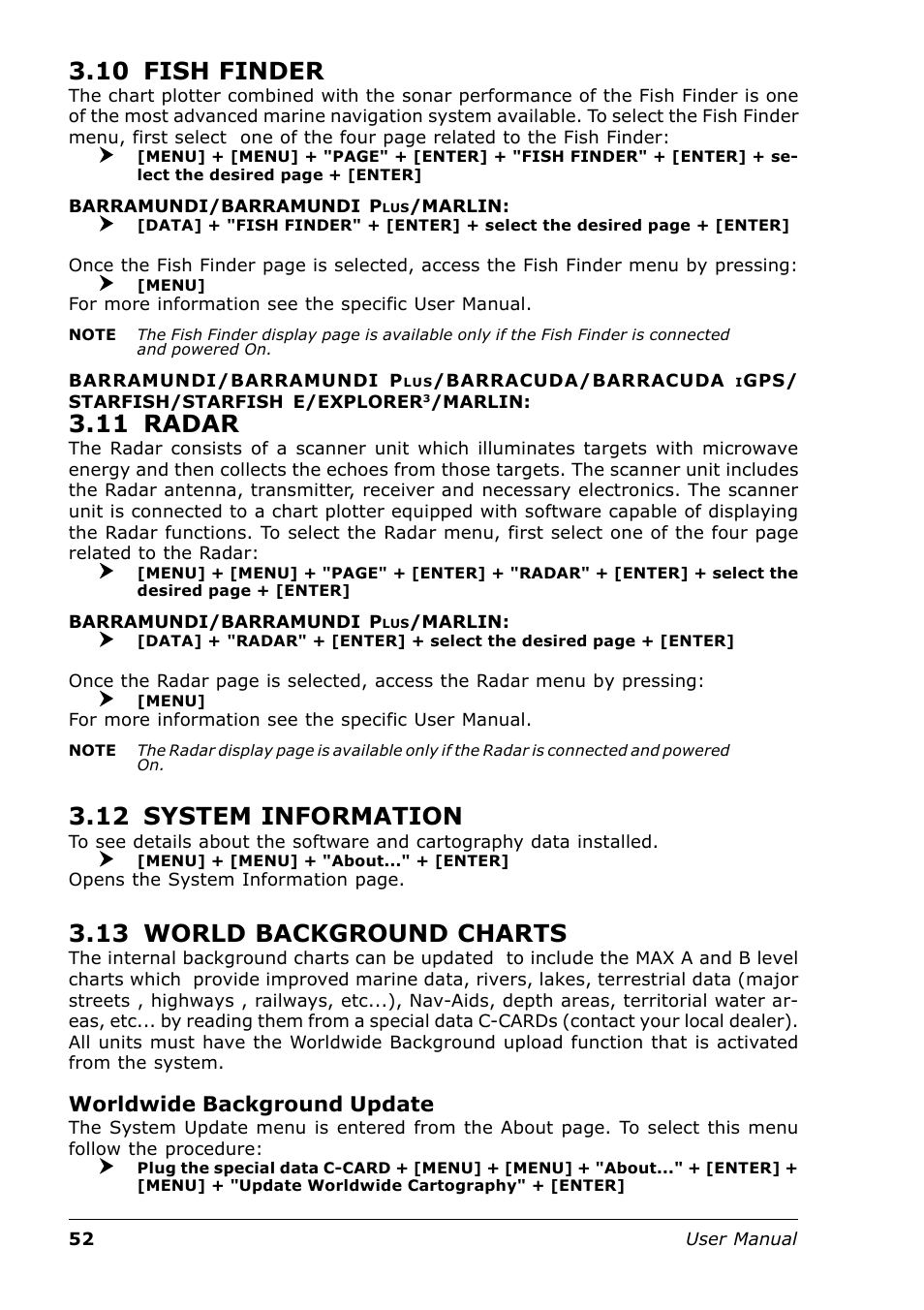 10 fish finder, 11 radar, 12 system information | 13 world background charts, Worldwide background update | Seiwa Tigershark Plus User Manual | Page 50 / 109