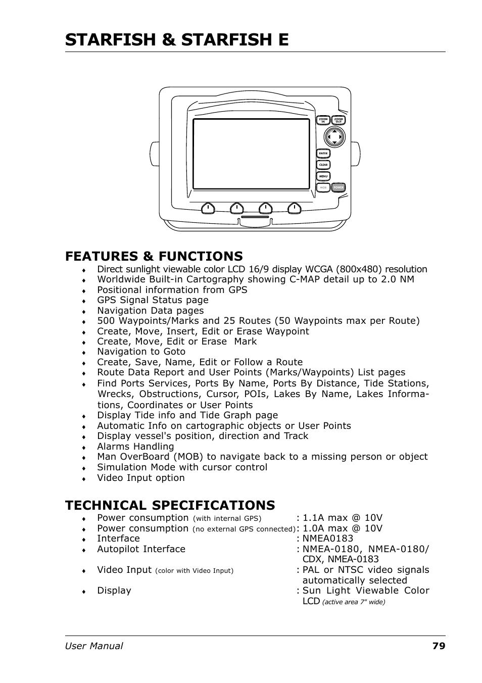 Starfish & starfish e, Features & functions, Technical specifications | Seiwa Tigershark Plus User Manual | Page 77 / 109