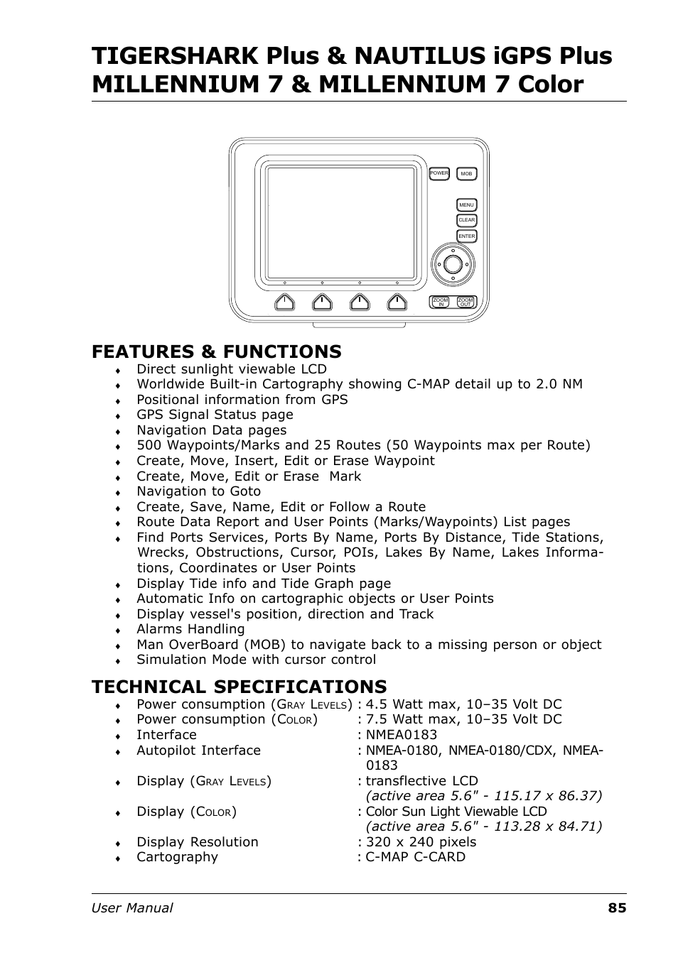 Features & functions, Technical specifications | Seiwa Tigershark Plus User Manual | Page 83 / 109