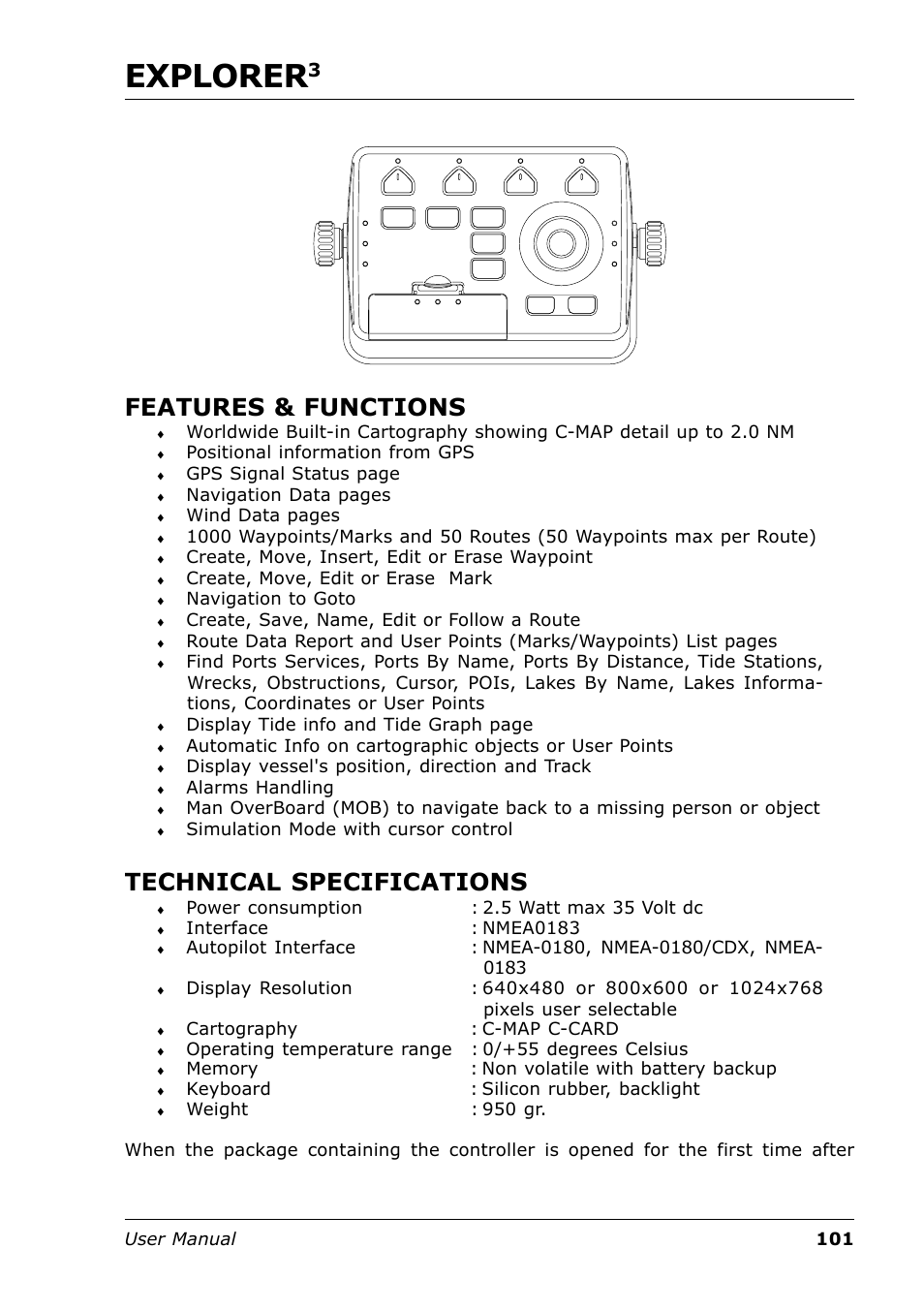 Explorer, Features & functions, Technical specifications | Seiwa Tigershark Plus User Manual | Page 99 / 109
