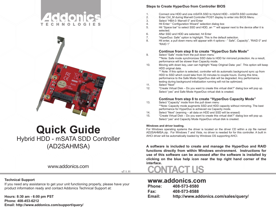 Addonics Technologies AD2SAHMSA User Manual | 1 page