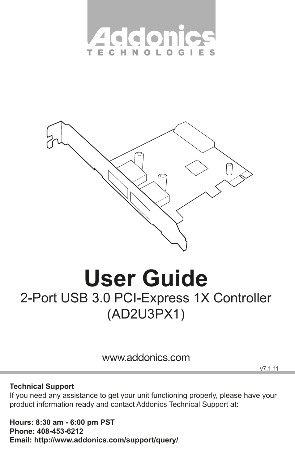 Addonics Technologies AD2U3PX1 User Manual | 2 pages