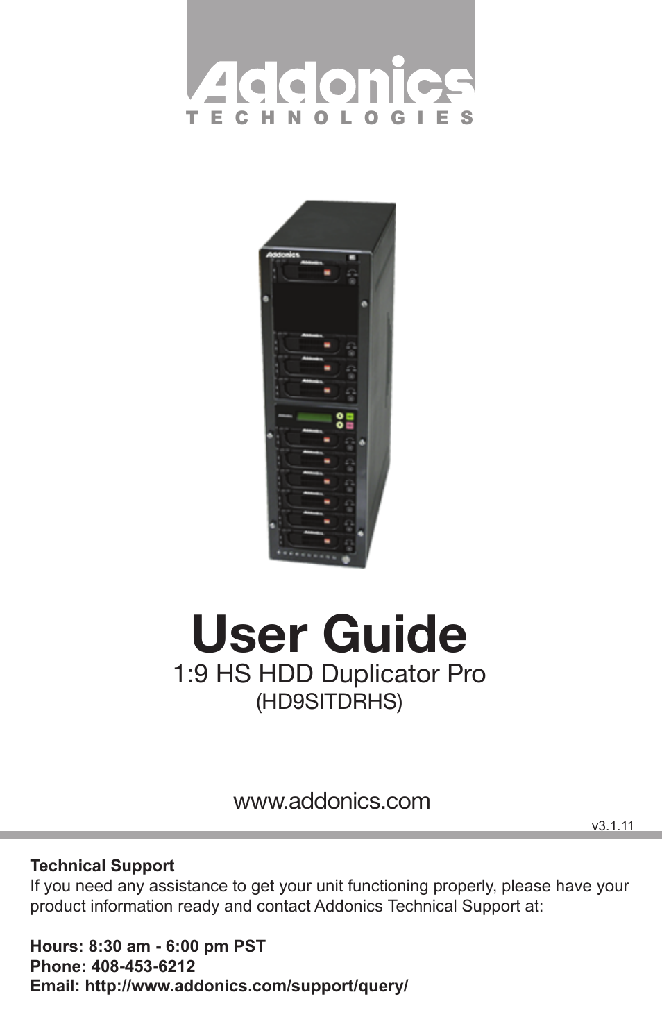 Addonics Technologies HS HDD DUPLICATOR PRO HD9SITDRHS User Manual | 10 pages