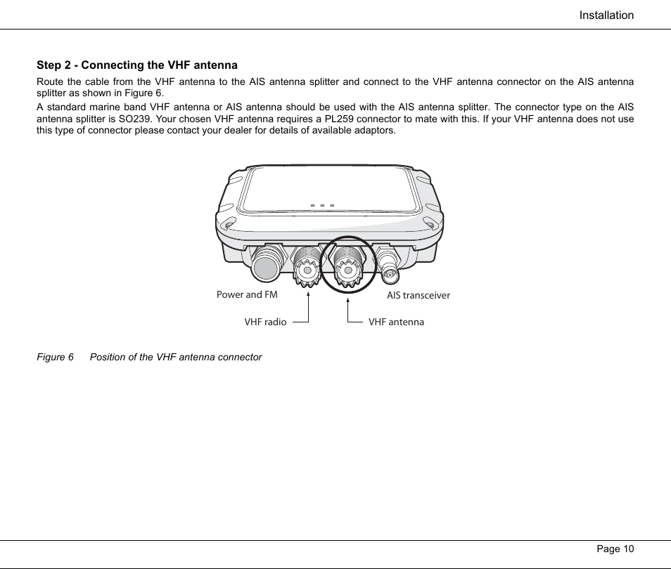 Step 2 - connecting the vhf antenna, Figure 6 position of the vhf antenna connector, Figure 6 | Position of the vhf antenna connector | Seiwa Si-Tex MDA3 User Manual | Page 13 / 20