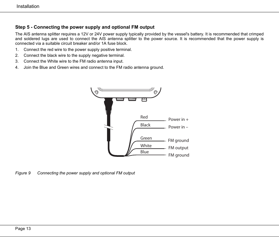 Figure 9, Connecting the power supply and, Optional fm output | Seiwa Si-Tex MDA3 User Manual | Page 16 / 20